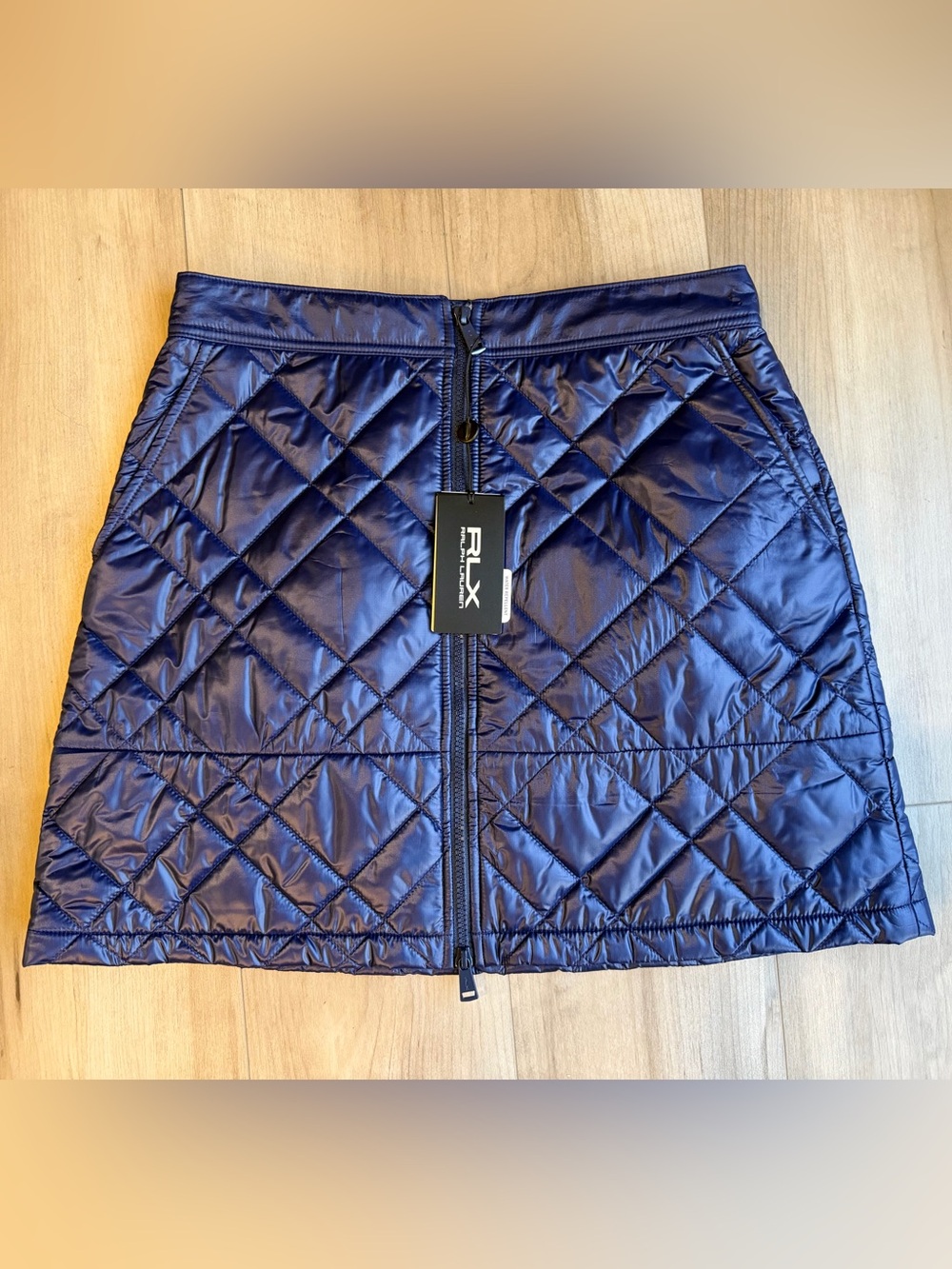 RLX Ralph Lauren Quilted Navy A-Line Skirt with Front Zip